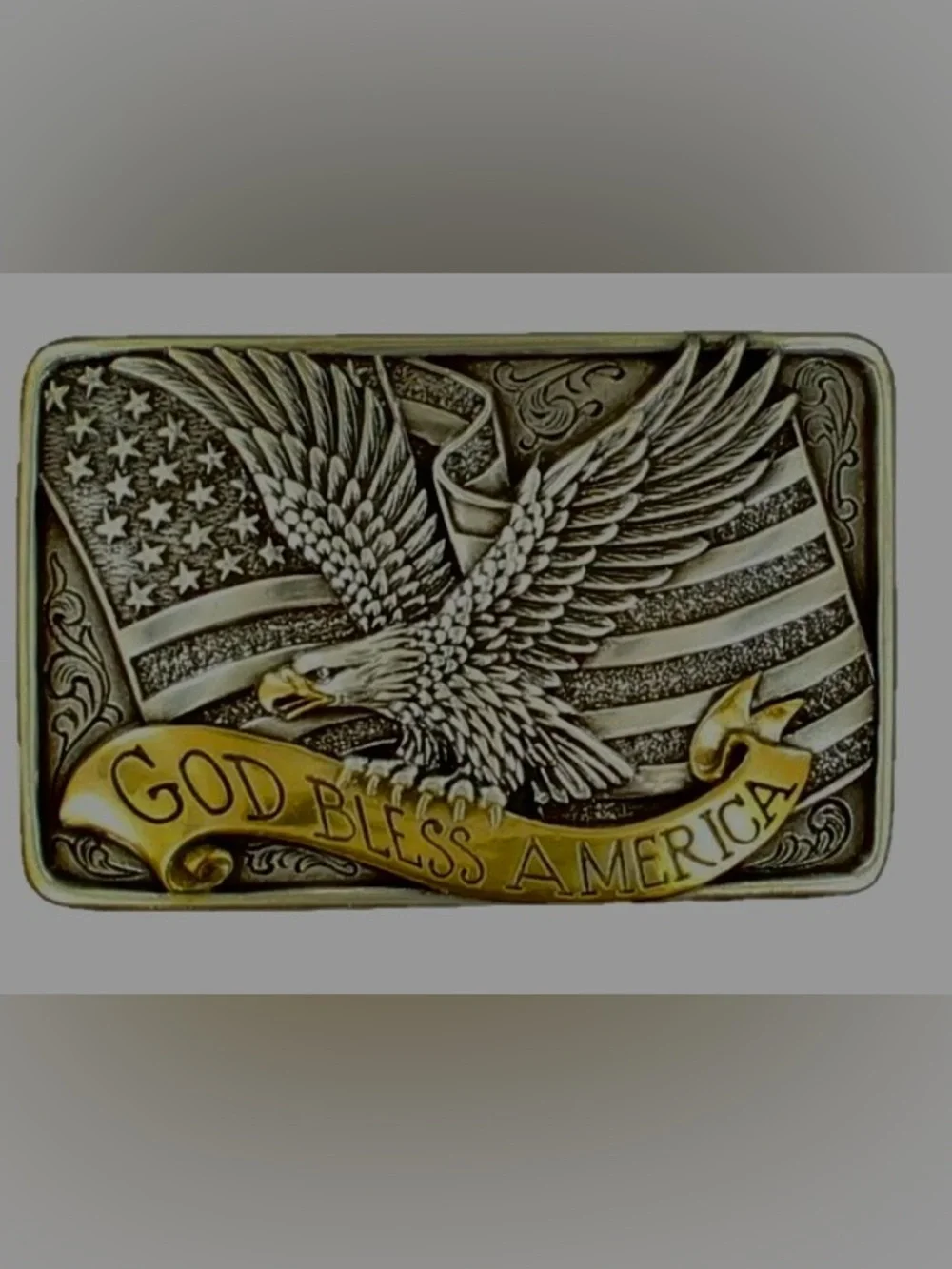 Nocona God Bless America Eagle Belt Buckle in Silver and Gold